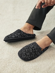 Black/Grey Knitted Mule Slippers - Image 1 of 7