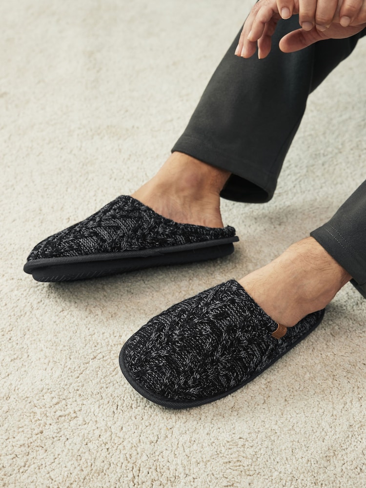 Black/Grey Knitted Mule Slippers - Image 1 of 7