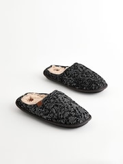 Black/Grey Knitted Mule Slippers - Image 2 of 7
