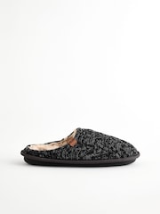 Black/Grey Knitted Mule Slippers - Image 3 of 7