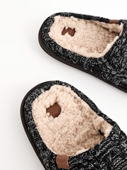 Black/Grey Knitted Mule Slippers - Image 4 of 7