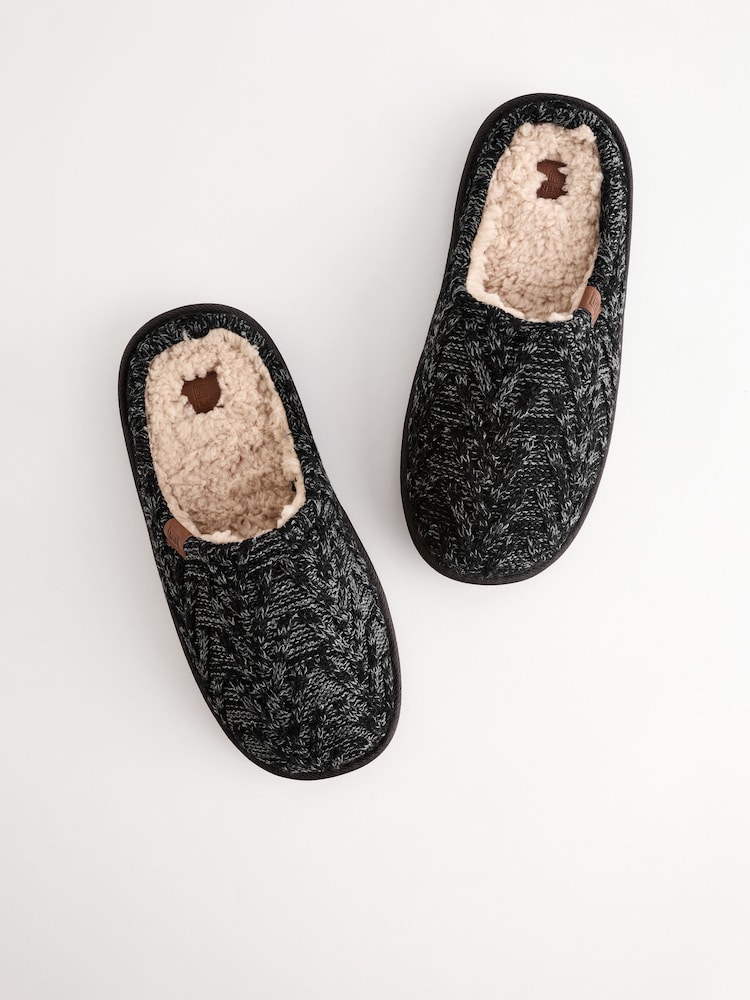 Black/Grey Knitted Mule Slippers - Image 7 of 7
