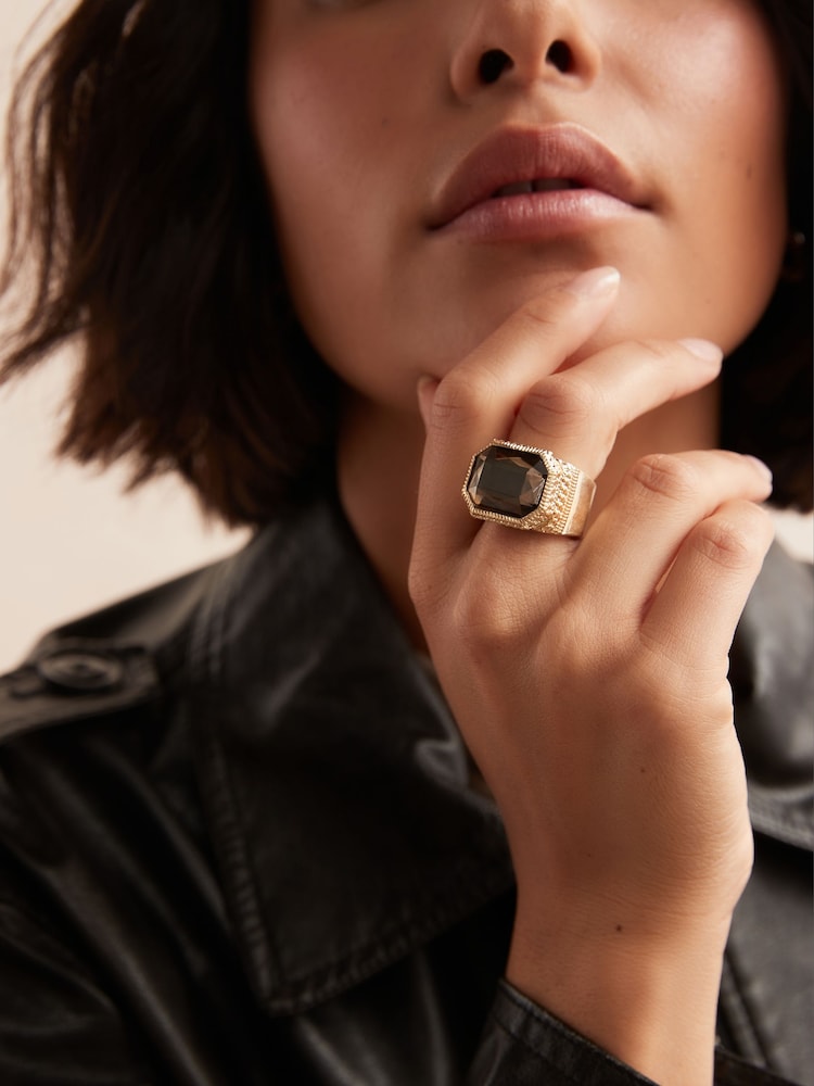 Grey Gold Tone Cocktail Ring Made With Recycled Zinc - Image 1 of 2
