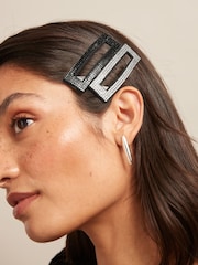 Black/Silver Tone Sparkle Hair Clips - Image 1 of 2