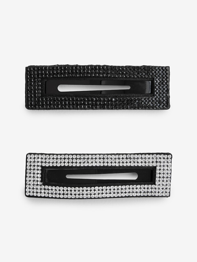 Black/Silver Tone Sparkle Hair Clips - Image 2 of 2