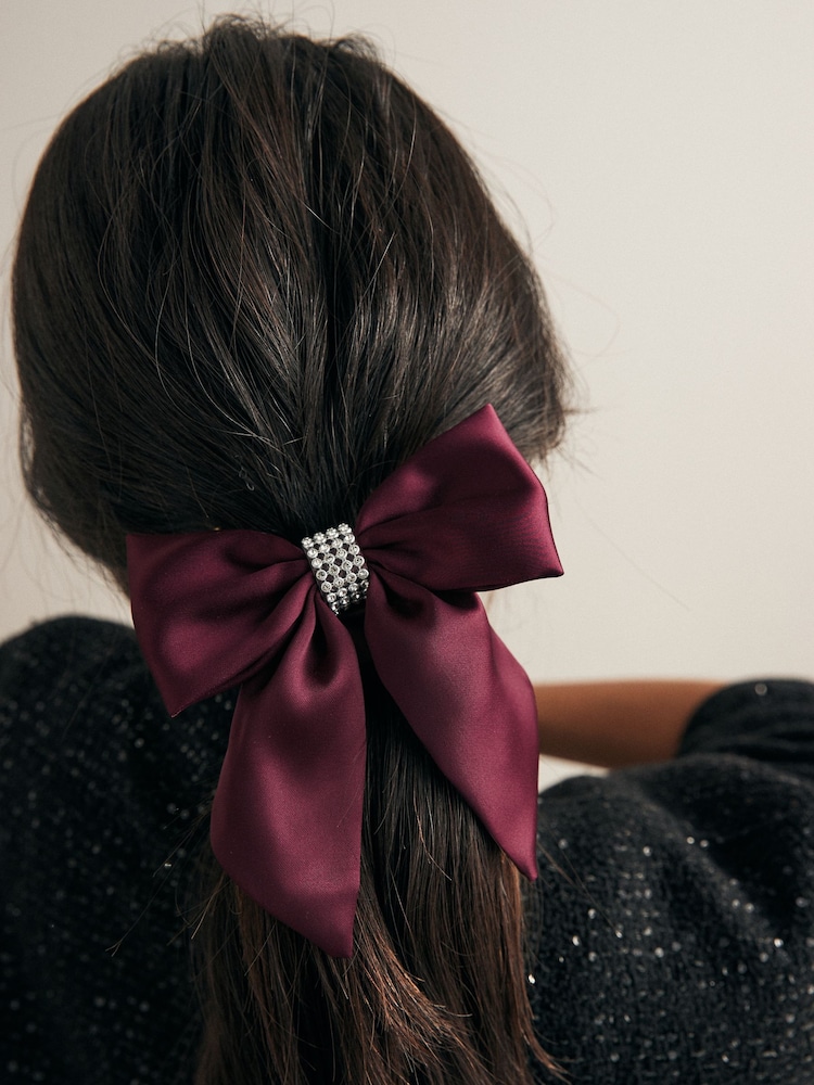 Burgunderrot - Diamante Bow Scrunchie - Bild 1 von 2 Burgunderrot - Diamante Bow Scrunchie - Bild 1 von 2
