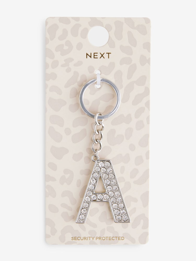 Silver Tone Sparkle Initial Keyring - Image 1 of 10