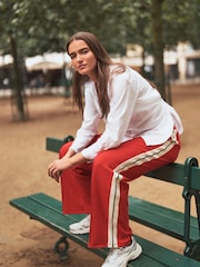 Red Wide Leg Side Stripe Track Trouser Joggers - Image 1 of 6