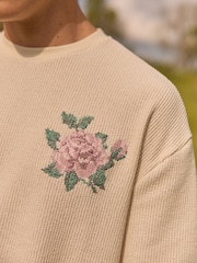 White EDIT Textured Relaxed Fit T-Shirt With Embroidery - Image 3 of 7