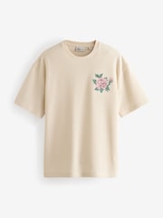 White EDIT Textured Relaxed Fit T-Shirt With Embroidery - Image 4 of 7