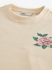White EDIT Textured Relaxed Fit T-Shirt With Embroidery - Image 5 of 7