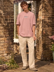 Pink EDIT Heavyweight Relaxed Floral Embroidery 100% Cotton Graphic T-Shirt - Image 2 of 7