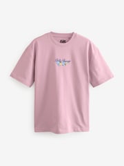 Pink EDIT Heavyweight Relaxed Floral Embroidery 100% Cotton Graphic T-Shirt - Image 5 of 7