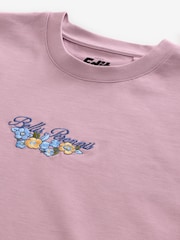 Pink EDIT Heavyweight Relaxed Floral Embroidery 100% Cotton Graphic T-Shirt - Image 6 of 7