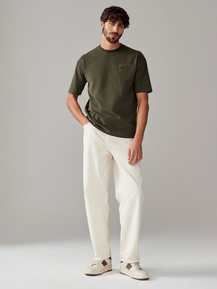 Khaki Green Relaxed Fit Supersoft Heavyweight Pocket 100% Cotton T-Shirt - Image 2 of 7