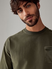 Khaki Green Relaxed Fit Supersoft Heavyweight Pocket 100% Cotton T-Shirt - Image 4 of 7