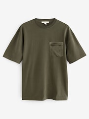 Khaki Green Relaxed Fit Supersoft Heavyweight Pocket 100% Cotton T-Shirt - Image 5 of 7