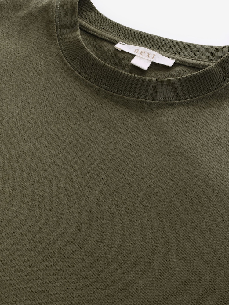 Khaki Green Relaxed Fit Supersoft Heavyweight Pocket 100% Cotton T-Shirt - Image 7 of 7