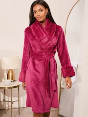 Lipsy Red Shawl Collar Super Soft Dressing Gown - Image 1 of 4