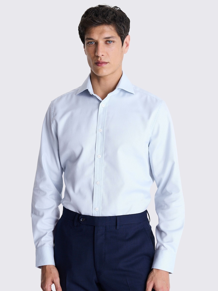 MOSS Sky Blue Single Cuff Dobby 100% Cotton Shirt - Image 1 of 4