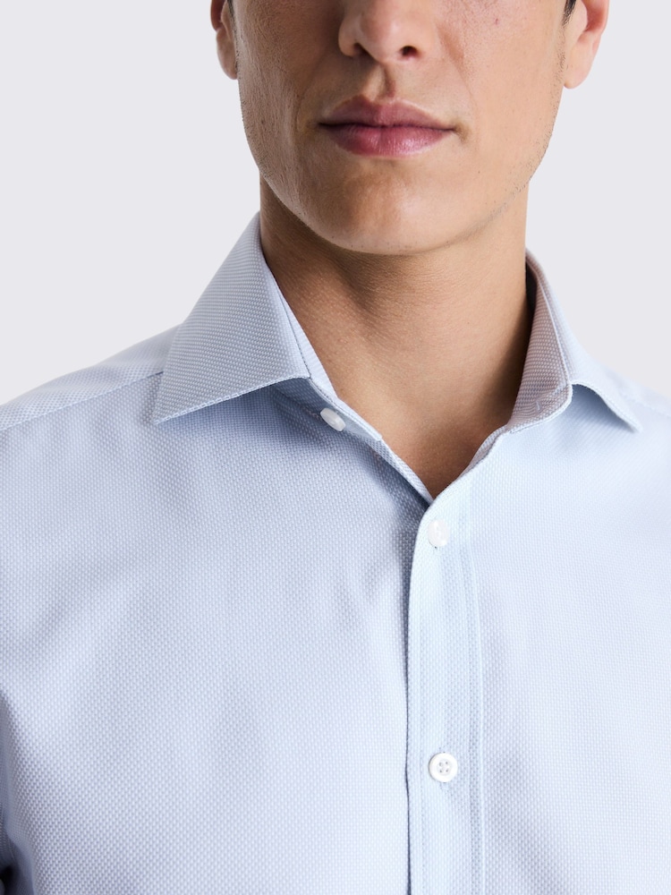 MOSS Sky Blue Single Cuff Dobby 100% Cotton Shirt - Image 2 of 4