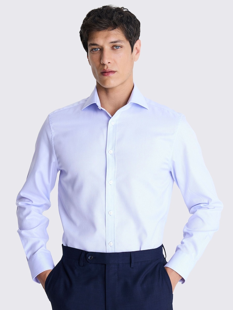 MOSS Light Blue Single Cuff Dobby 100% Cotton Shirt - Image 1 of 3