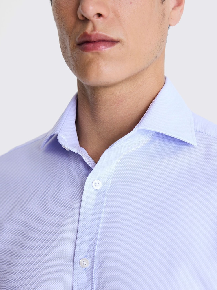 MOSS Light Blue Single Cuff Dobby 100% Cotton Shirt - Image 2 of 3