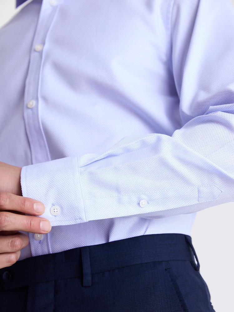 MOSS Light Blue Single Cuff Dobby 100% Cotton Shirt - Image 3 of 3 MOSS Light Blue Single Cuff Dobby 100% Cotton Shirt - Image 3 of 3