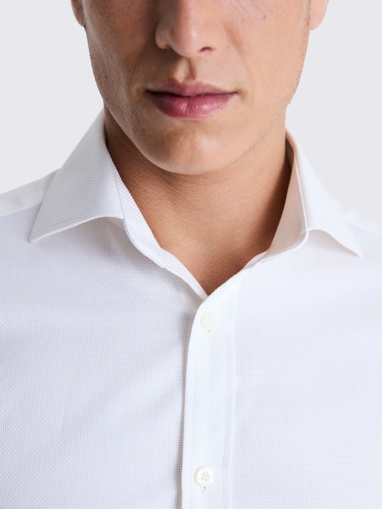 MOSS Off White Single Cuff Dobby 100% Cotton Shirt - Image 2 of 4 MOSS Off White Single Cuff Dobby 100% Cotton Shirt - Image 2 of 4
