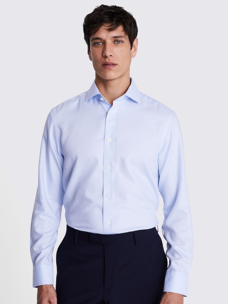 MOSS Sky Blue Tailored Fit Oval Textured Non Iron 100% Cotton Shirt - Image 1 of 5