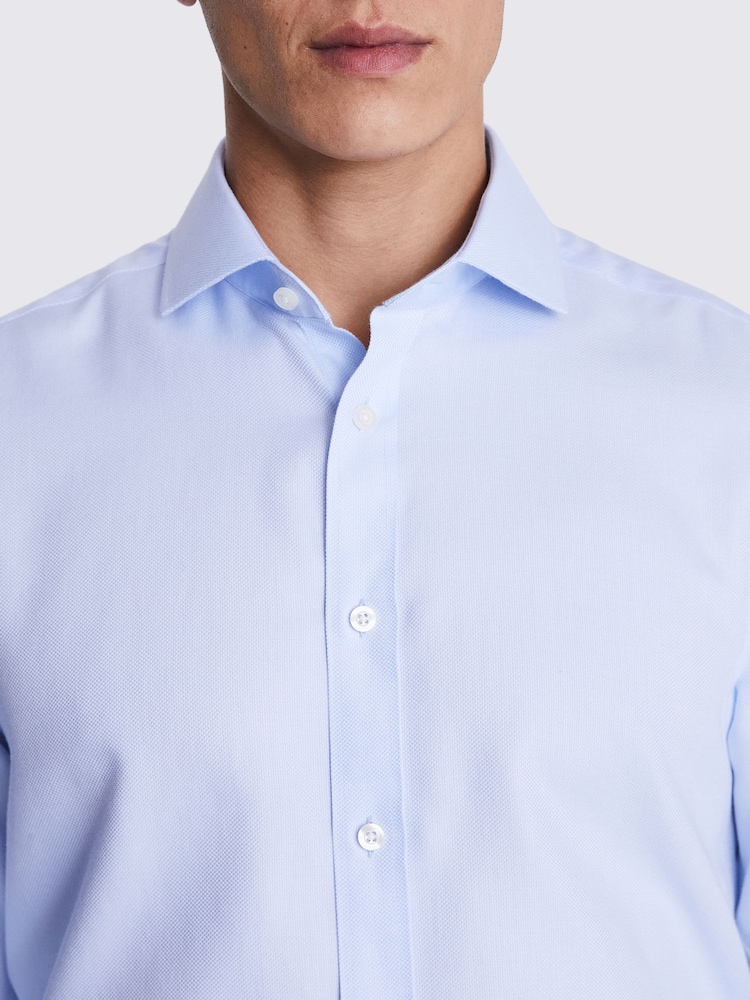 MOSS Sky Blue Tailored Fit Oval Textured Non Iron 100% Cotton Shirt - Image 2 of 5