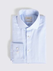 MOSS Sky Blue Tailored Fit Oval Textured Non Iron 100% Cotton Shirt - Image 4 of 5