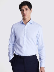 MOSS Sky Blue Slim Fit Dobby Textured Non Iron 100% Cotton Shirt - Image 1 of 5
