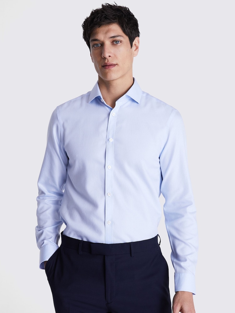 MOSS Sky Blue Slim Fit Dobby Textured Non Iron 100% Cotton Shirt - Image 1 of 5