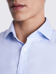 MOSS Sky Blue Slim Fit Dobby Textured Non Iron 100% Cotton Shirt - Image 2 of 5