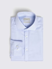 MOSS Sky Blue Slim Fit Dobby Textured Non Iron 100% Cotton Shirt - Image 4 of 5