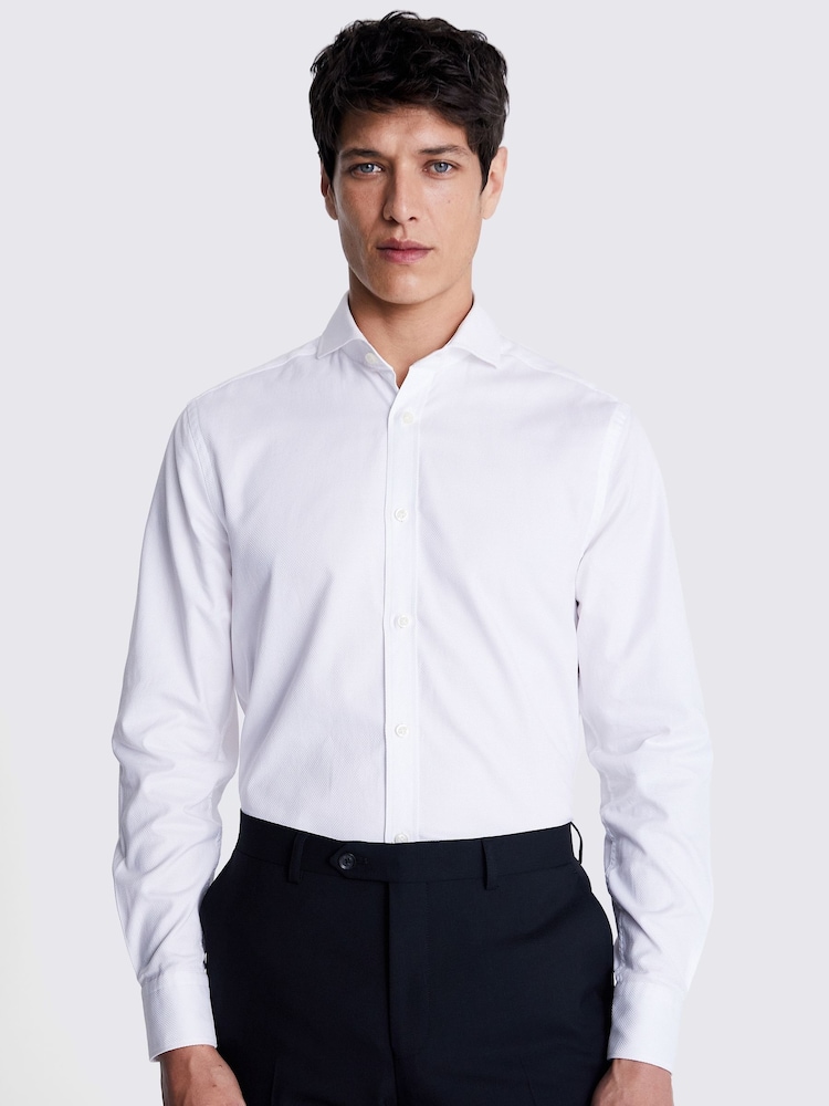 MOSS Ivory White Single Cuff Dobby 100% Cotton Shirt - Image 1 of 4