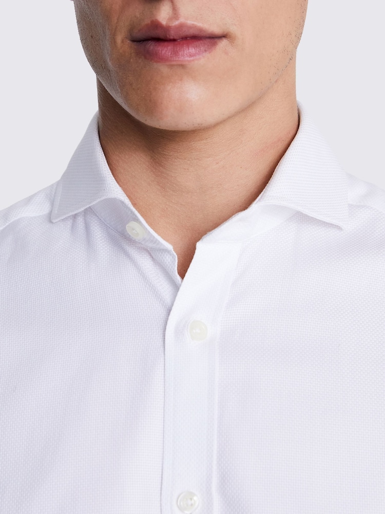 MOSS Ivory White Single Cuff Dobby 100% Cotton Shirt - Image 2 of 4 MOSS Ivory White Single Cuff Dobby 100% Cotton Shirt - Image 2 of 4