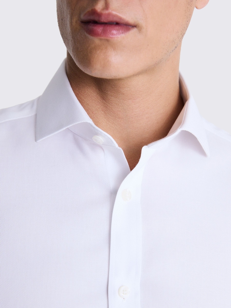 MOSS White Tailored Fit Oxford Non Iron 100% Cotton Shirt - Image 2 of 4