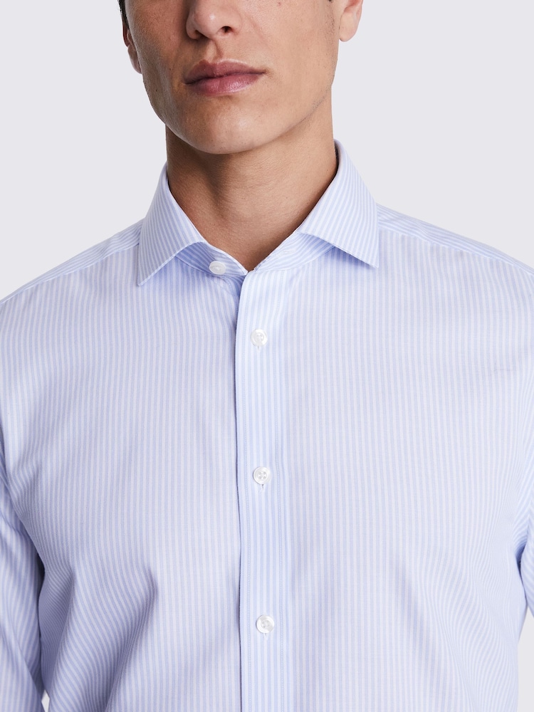 MOSS Light Blue Tailored Fit Stripe Twill Non Iron 100% Cotton Shirt - Image 2 of 5