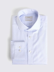 MOSS Light Blue Tailored Fit Stripe Twill Non Iron 100% Cotton Shirt - Image 4 of 5