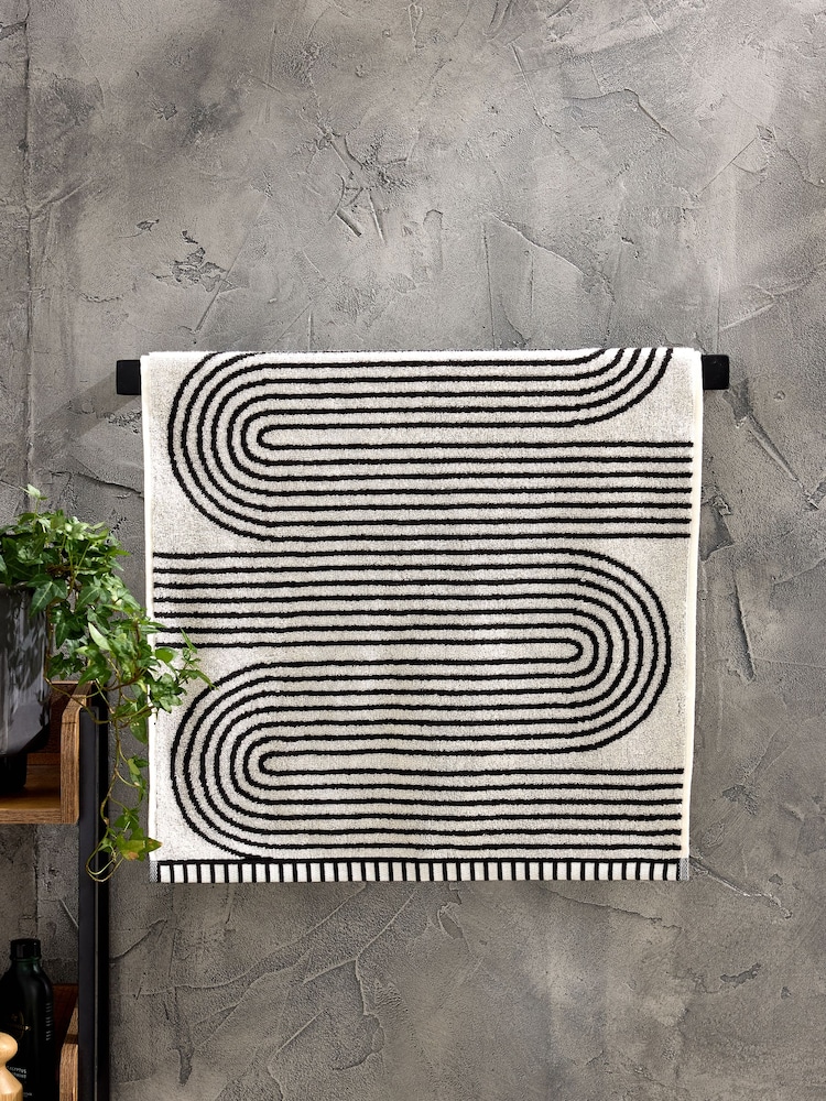 Black/White Geo Swirl 100% Cotton Towels - Image 1 of 5