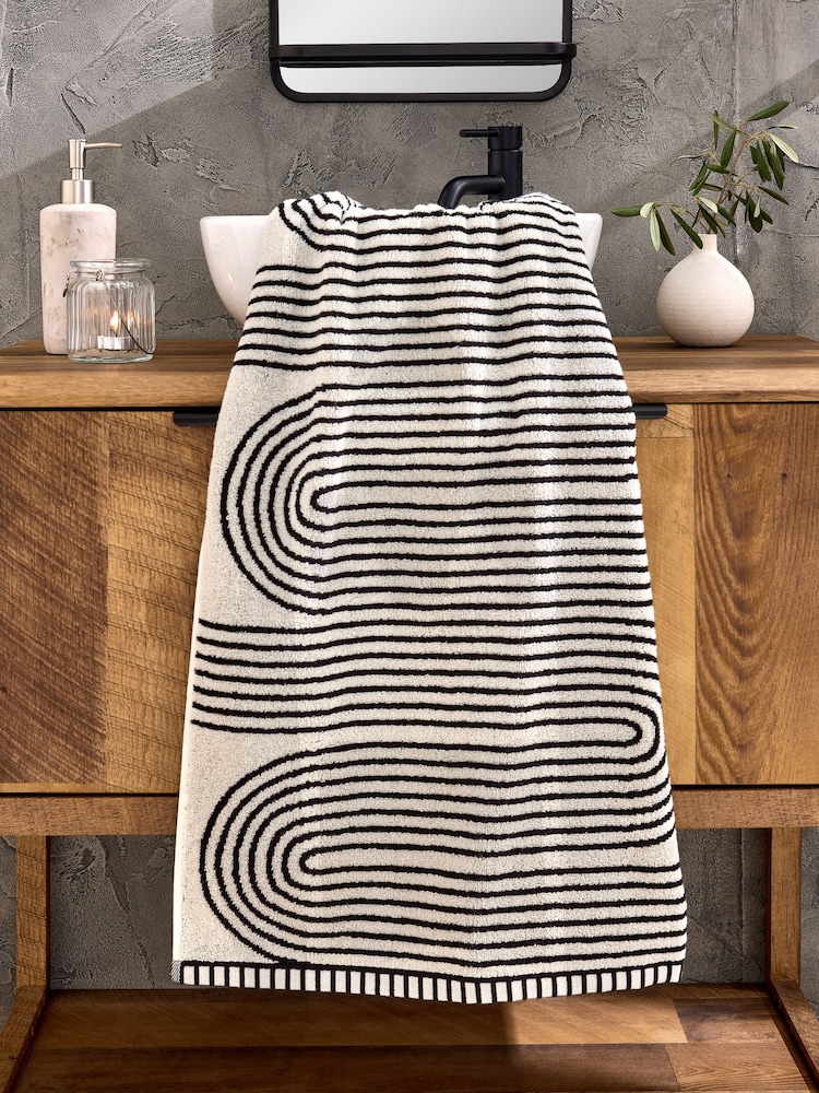 Black/White Geo Swirl 100% Cotton Towels - Image 2 of 5