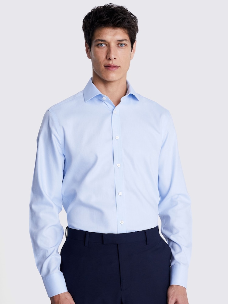 MOSS Sky Blue Tailored Fit Sky Blue Oxford Non Iron 100% Cotton Shirt - Image 1 of 4