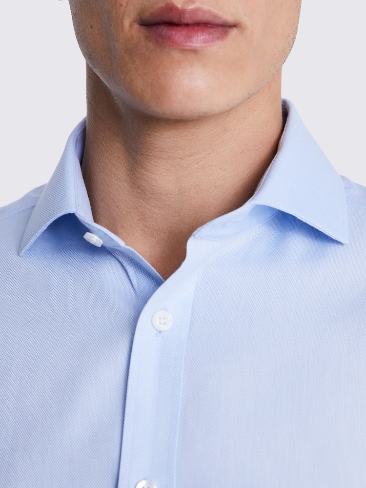 MOSS Sky Blue Tailored Fit Sky Blue Oxford Non Iron 100% Cotton Shirt - Image 2 of 4