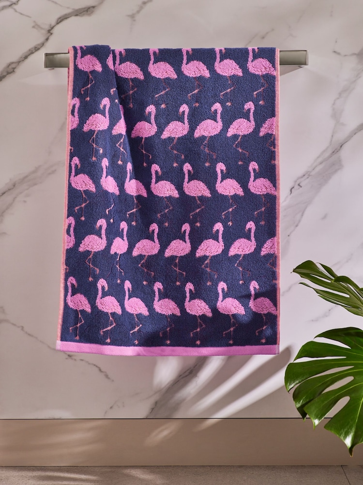 Blue Flamingo 100% Cotton Towel - Image 1 of 4