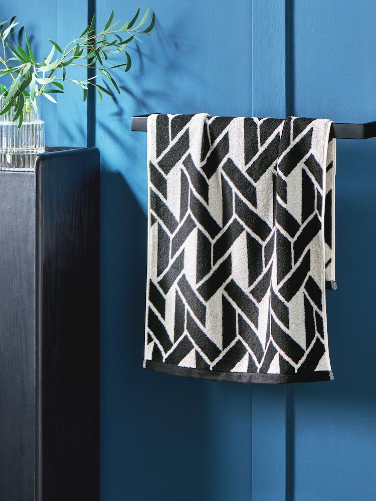 Monochrome Geo 100% Cotton Towel - Image 1 of 5