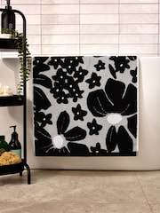 Monochrome Floral Print 100% Cotton Towel - Image 1 of 7