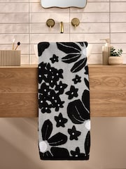 Monochrome Floral Print 100% Cotton Towel - Image 2 of 7