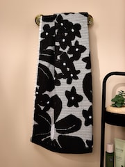 Monochrome Floral Print 100% Cotton Towel - Image 3 of 7